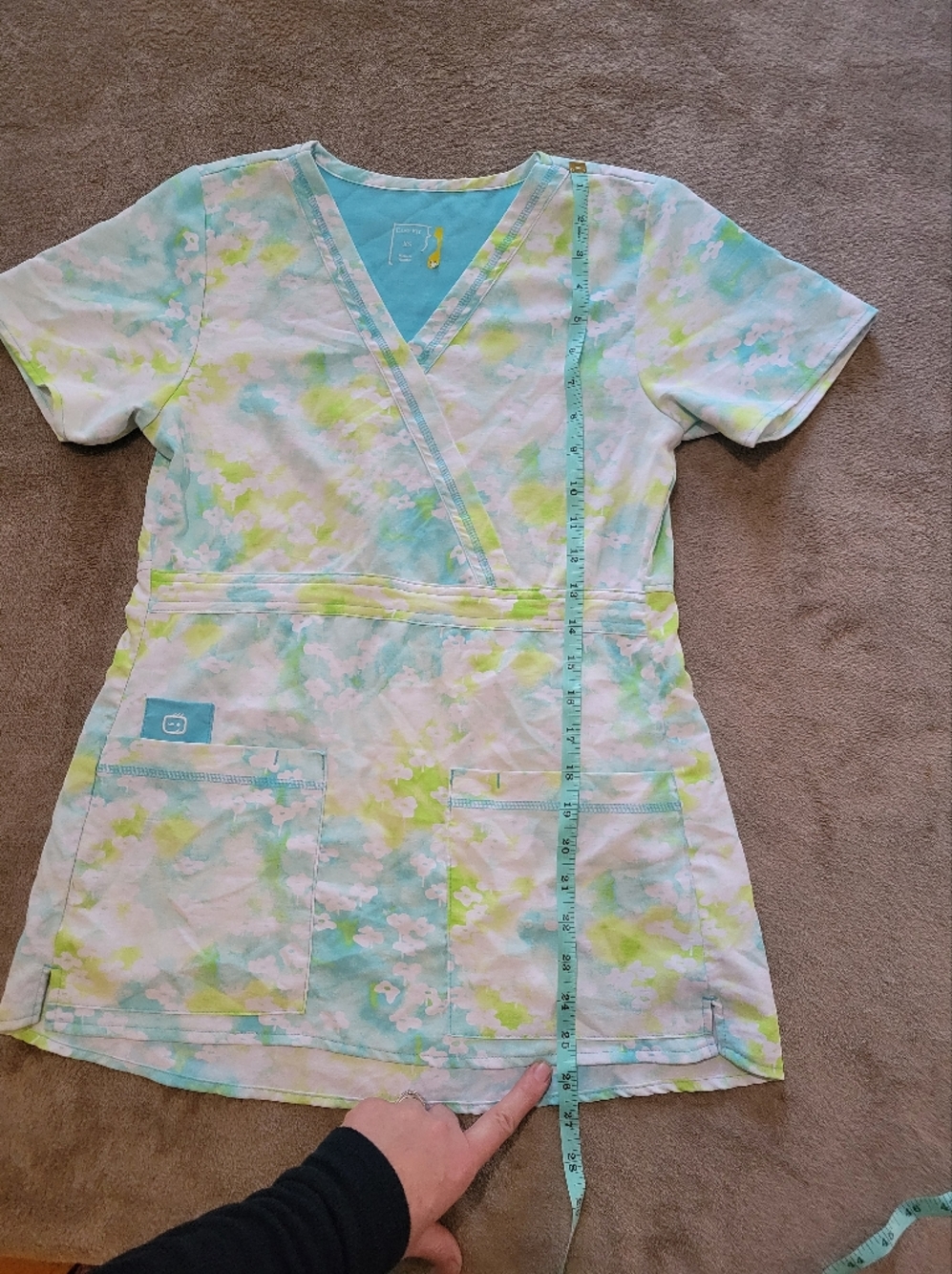 Easy Fit XS Scrub Top Short Sleeve Pockets Medical Nurse Uniform blue spring - Picture 7 of 11